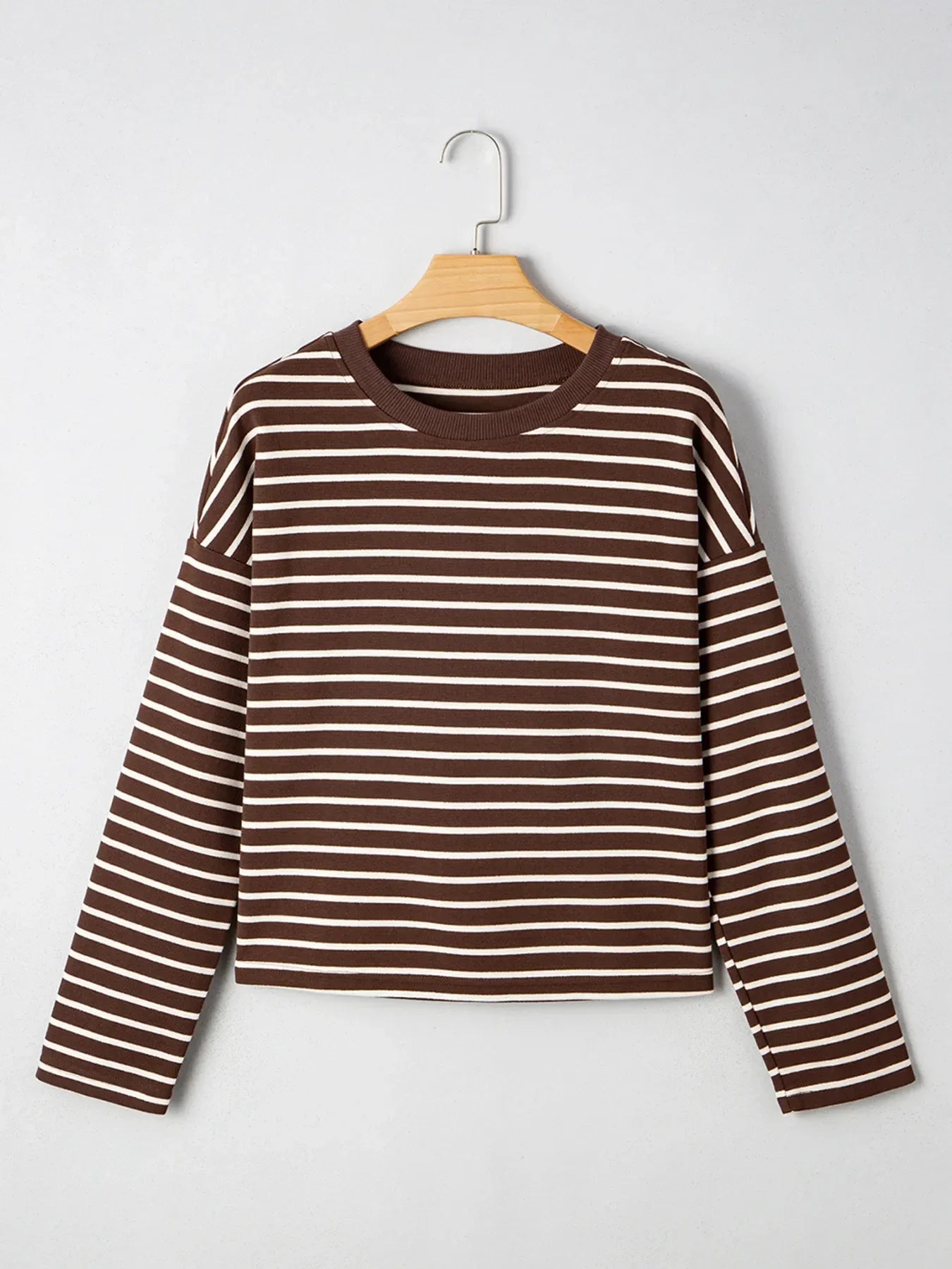 Striped Cropped Crew Neck Long Sleeve T Shirt - Southern Shores Clothing