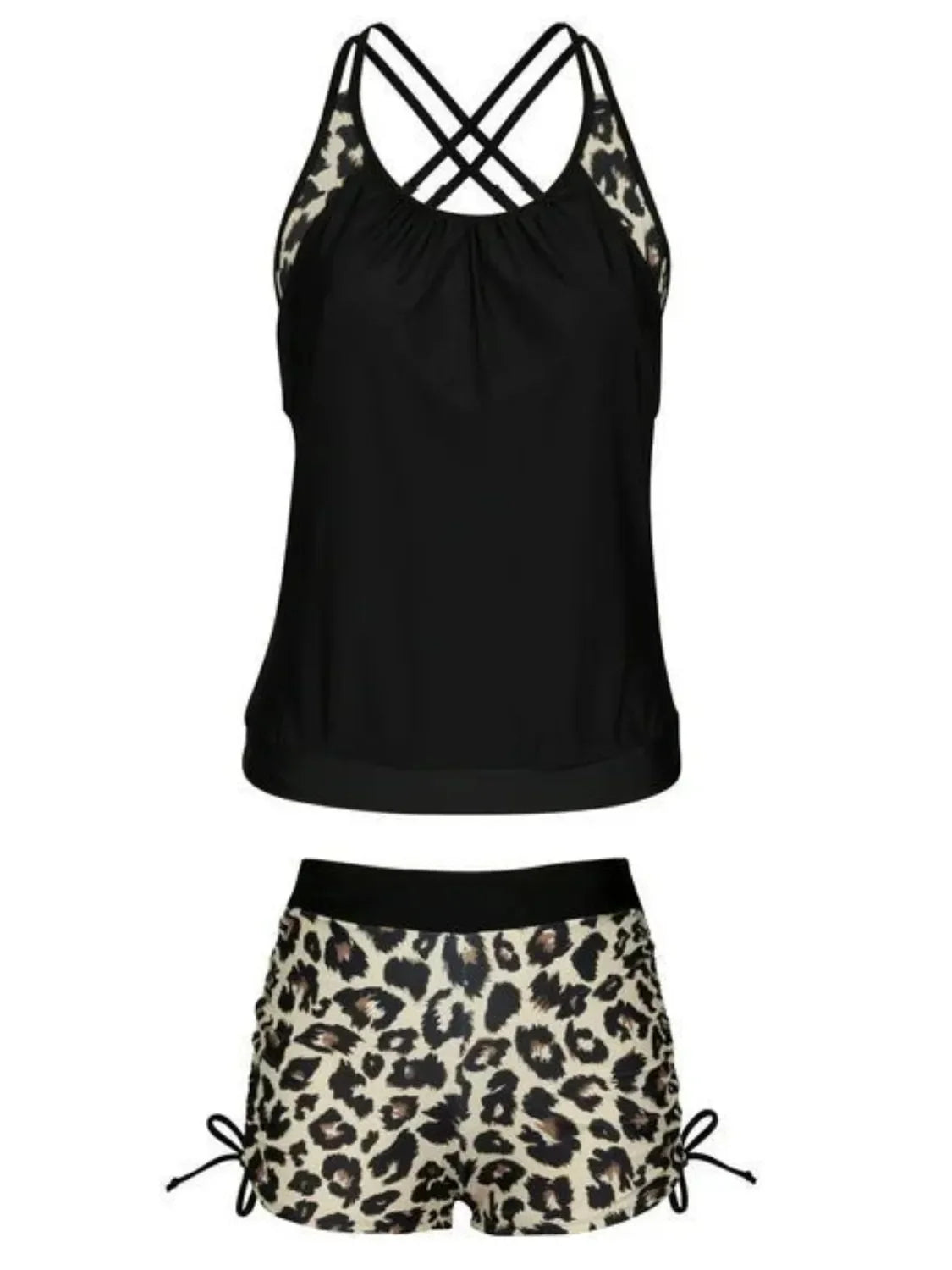 Crisscross Leopard Two-Piece Swim Set With Removable Padding - Southern Shores Clothing