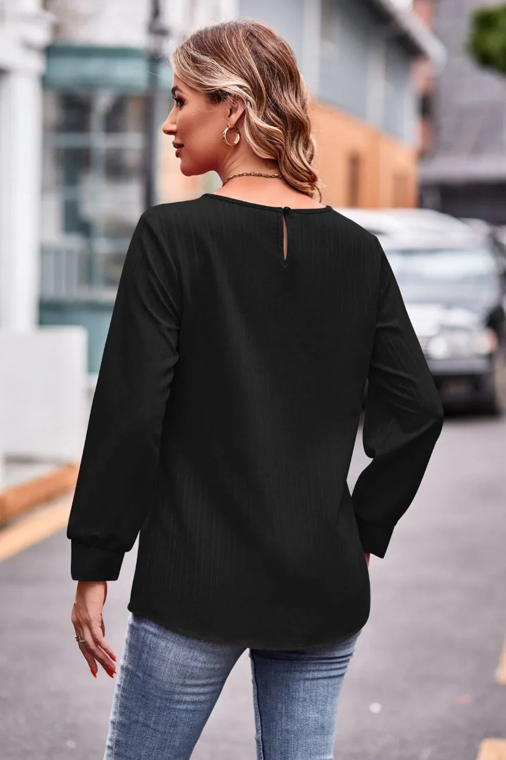 Round Neck Long Sleeve Tee Solid Polyester Top - Southern Shores Clothing