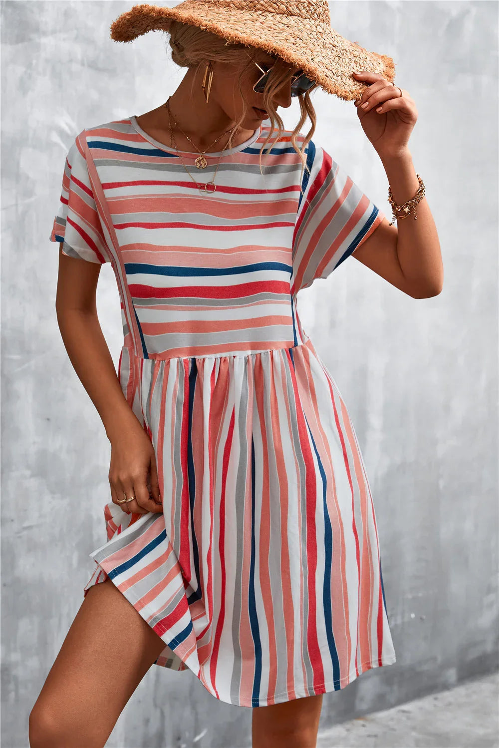 Striped Round Neck Dress - Southern Shores Clothing