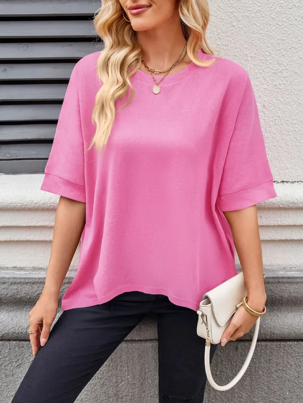 Round Neck Half Sleeve Rayon Blend T Shirt Casual Top - Southern Shores Clothing
