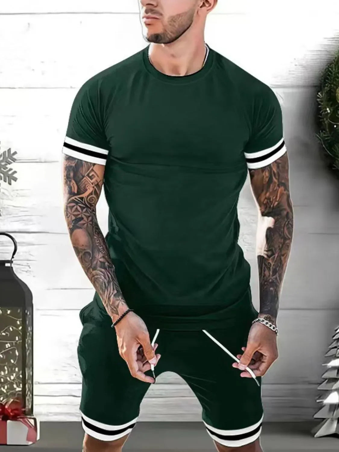 Men's Plus Size Round Neck Short Sleeve Top and Shorts Set - Southern Shores Clothing