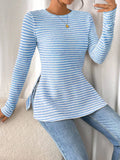 Side Slit Striped Long Sleeve T-Shirt - Southern Shores Clothing