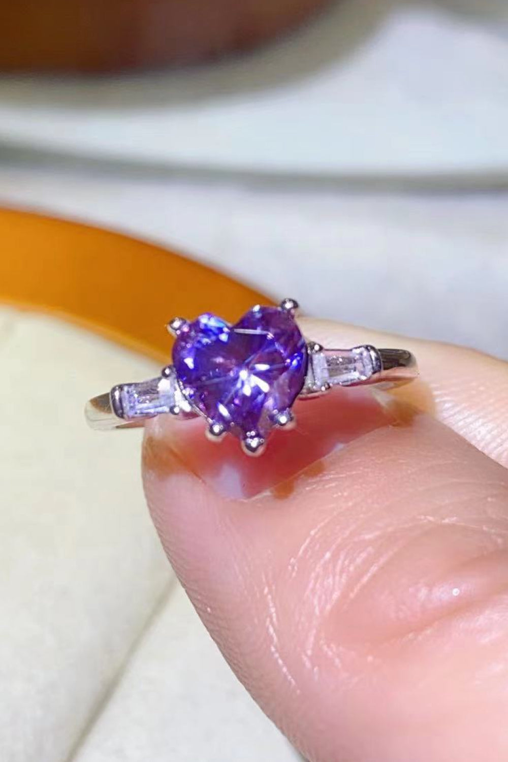 Southern Shores 1 Carat Moissanite Heart-Shaped Platinum Ring in Purple