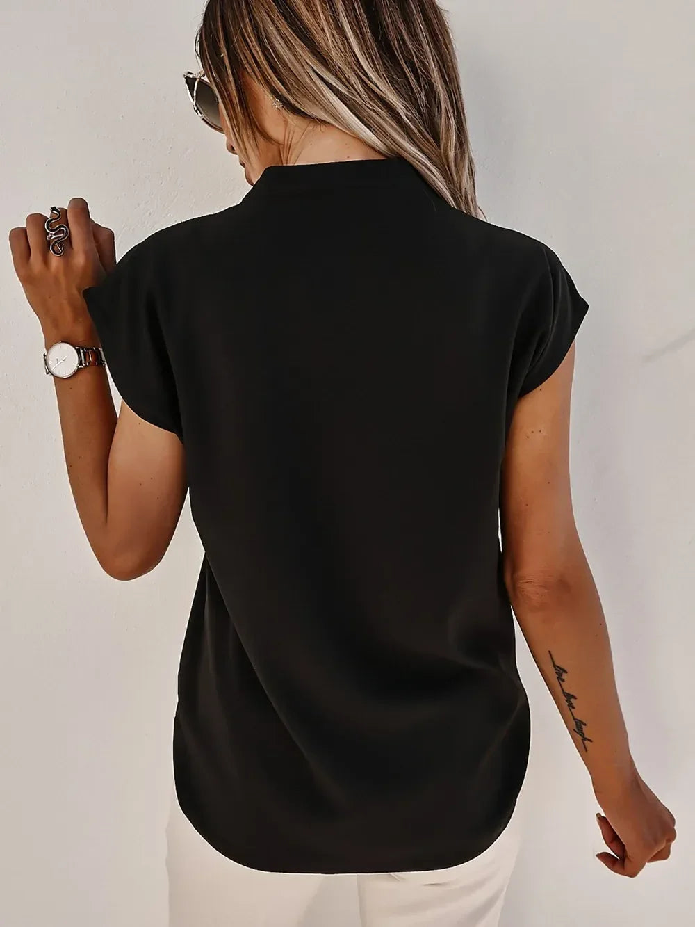 Southern Shores Clothing V-Neck Cap Sleeve Polyester Blouse For Casual And Everyday Outfits - Southern Shores Clothing