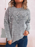 Sequined Diamond Pattern Oversized Sweater - Southern Shores Clothing