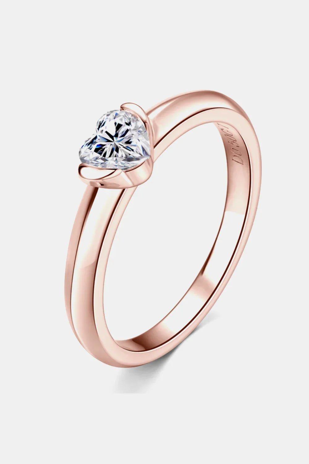 Sterling Silver Moissanite Heart Ring Rose Gold Plating - Southern Shores Clothing