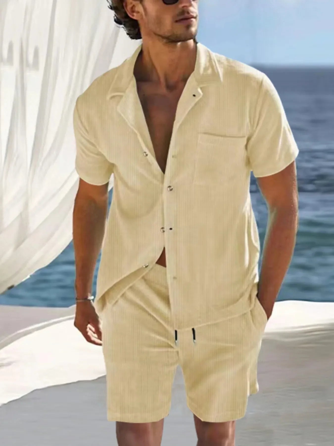 Men's Full Size Button Detail Short Sleeve Top and Shorts Set Plus Size - Southern Shores Clothing