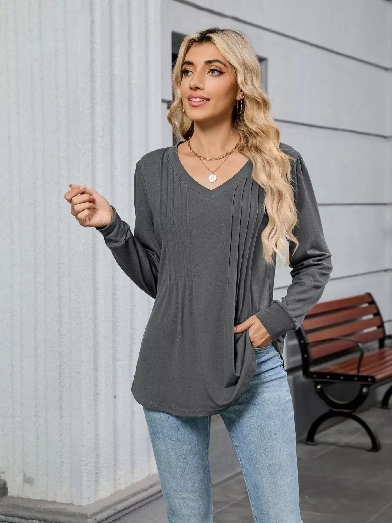 V-Neck Long Sleeve Relaxed Fit T-Shirt - Southern Shores Clothing