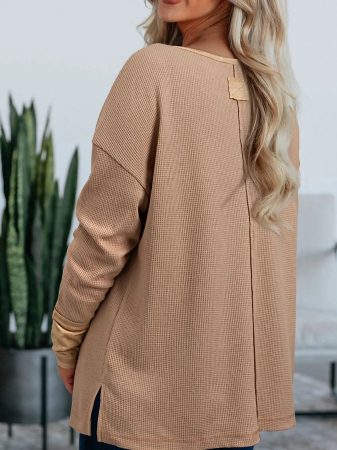 Waffle Knit Henley Top With Pockets And Slits - Southern Shores Clothing