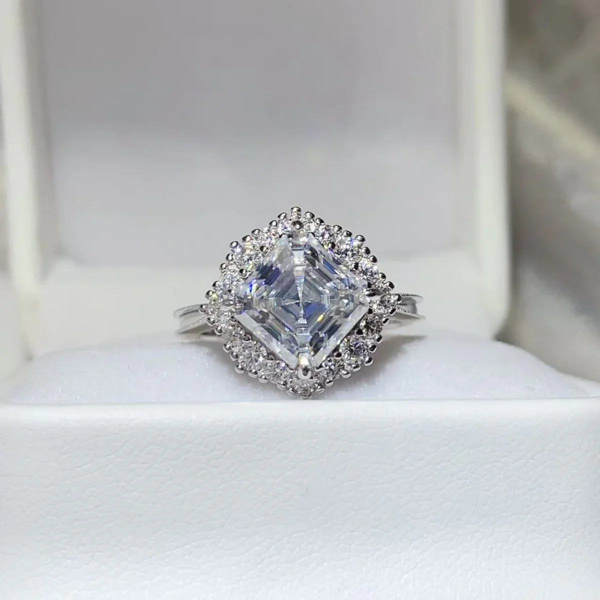 Cushion Cut Moissanite Ring 3 Carat Halo 925 Sterling Silver - Southern Shores Clothing