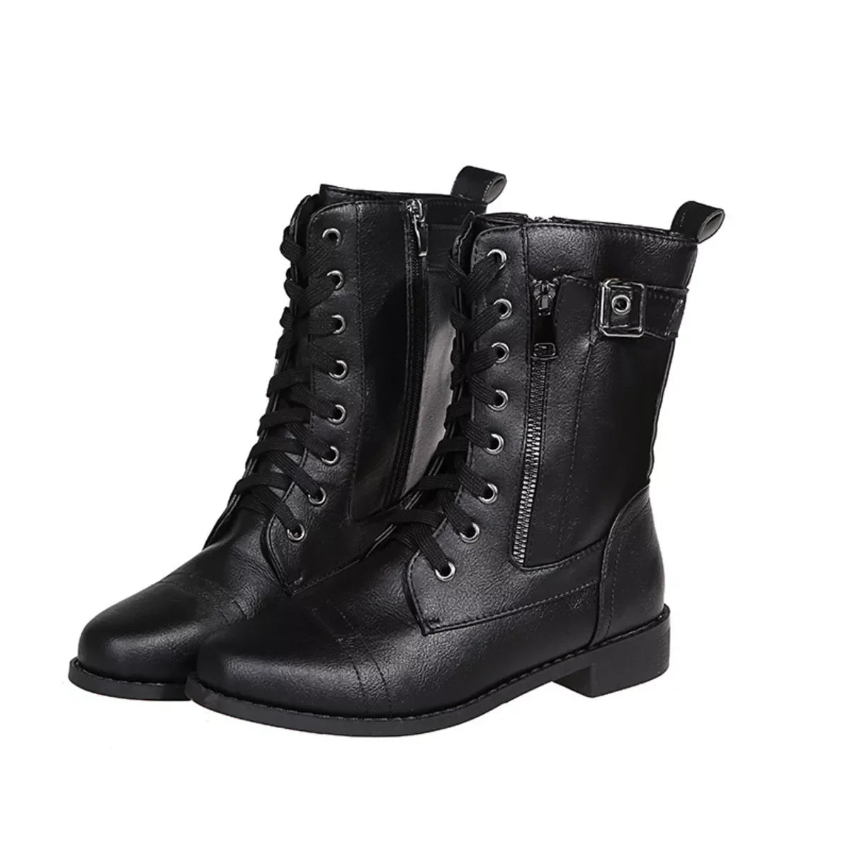 Lace-Up Ankle Boots With Zipper Detail, Low Heels - Southern Shores Clothing