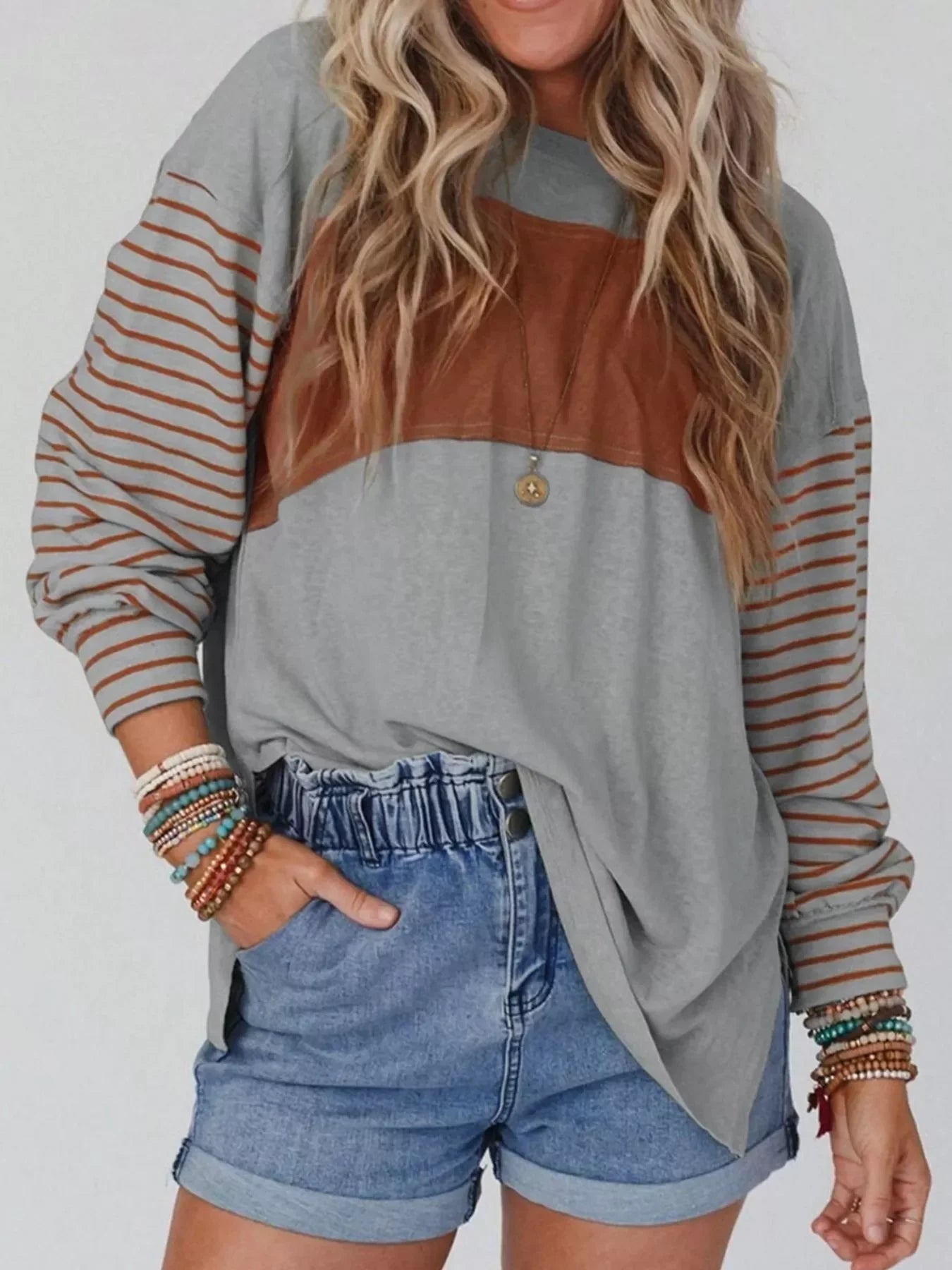 Striped Color Block Long Sleeve T-Shirt - Southern Shores Clothing