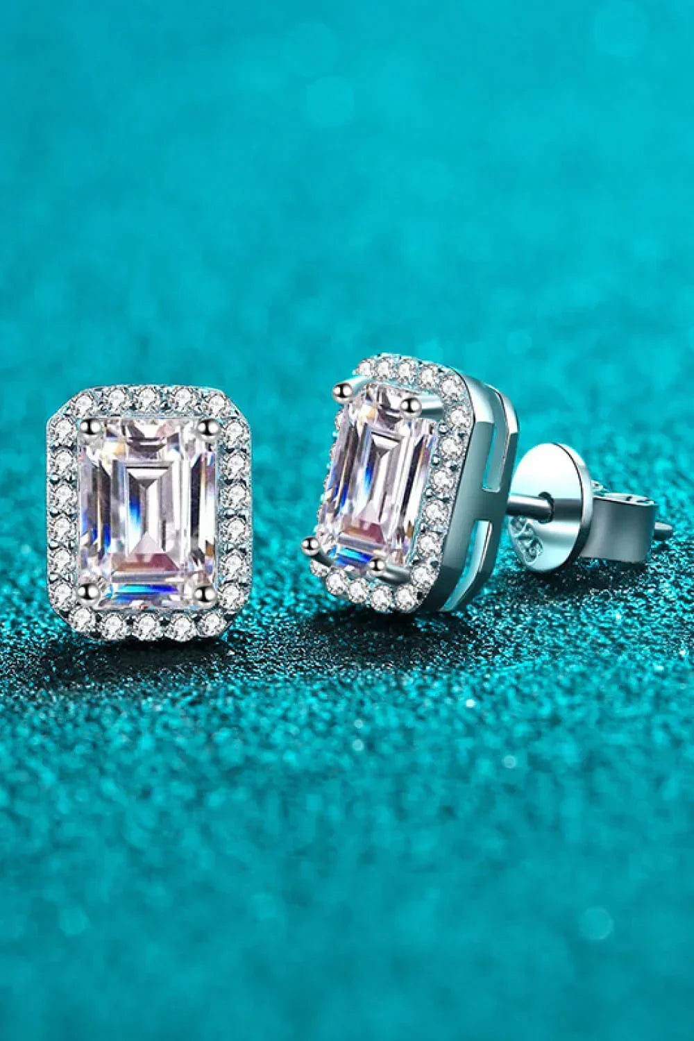 1 Carat Moissanite Square Stud Earrings Rhodium Plated - Southern Shores Clothing