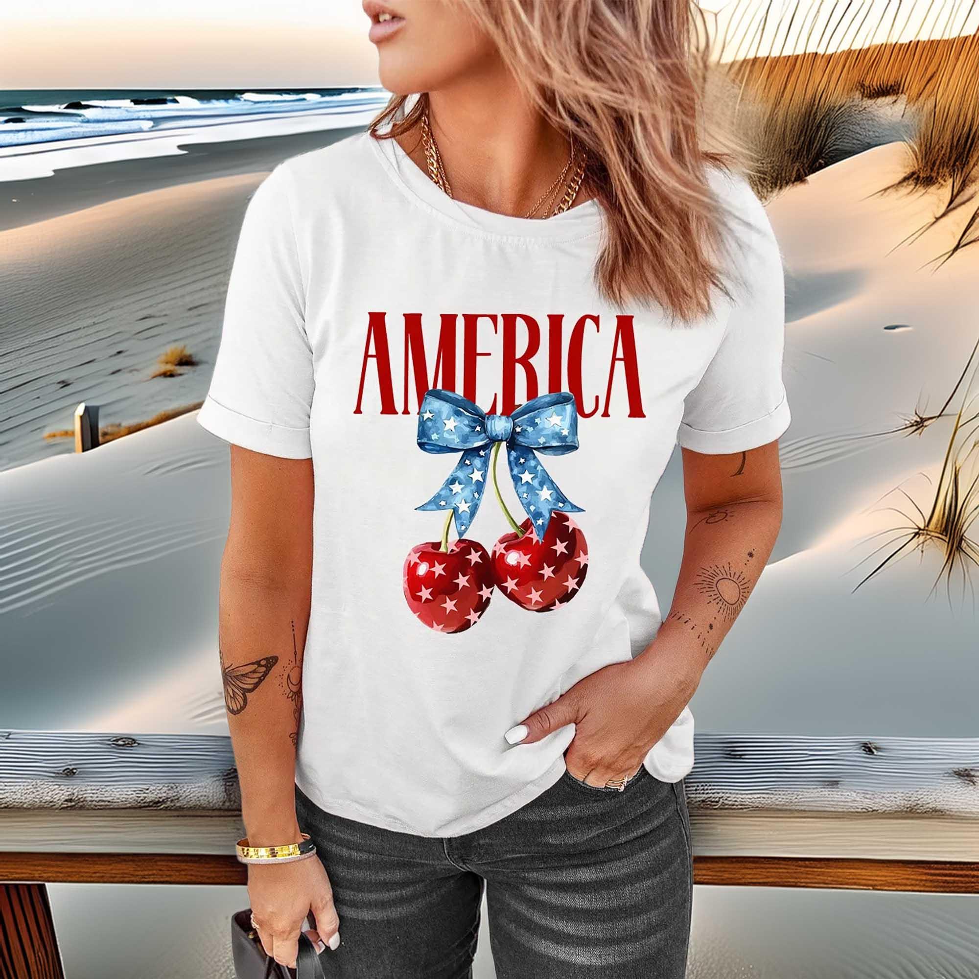 Cherry Print Crewneck T Shirt With Stretch Fabric - Southern Shores Clothing