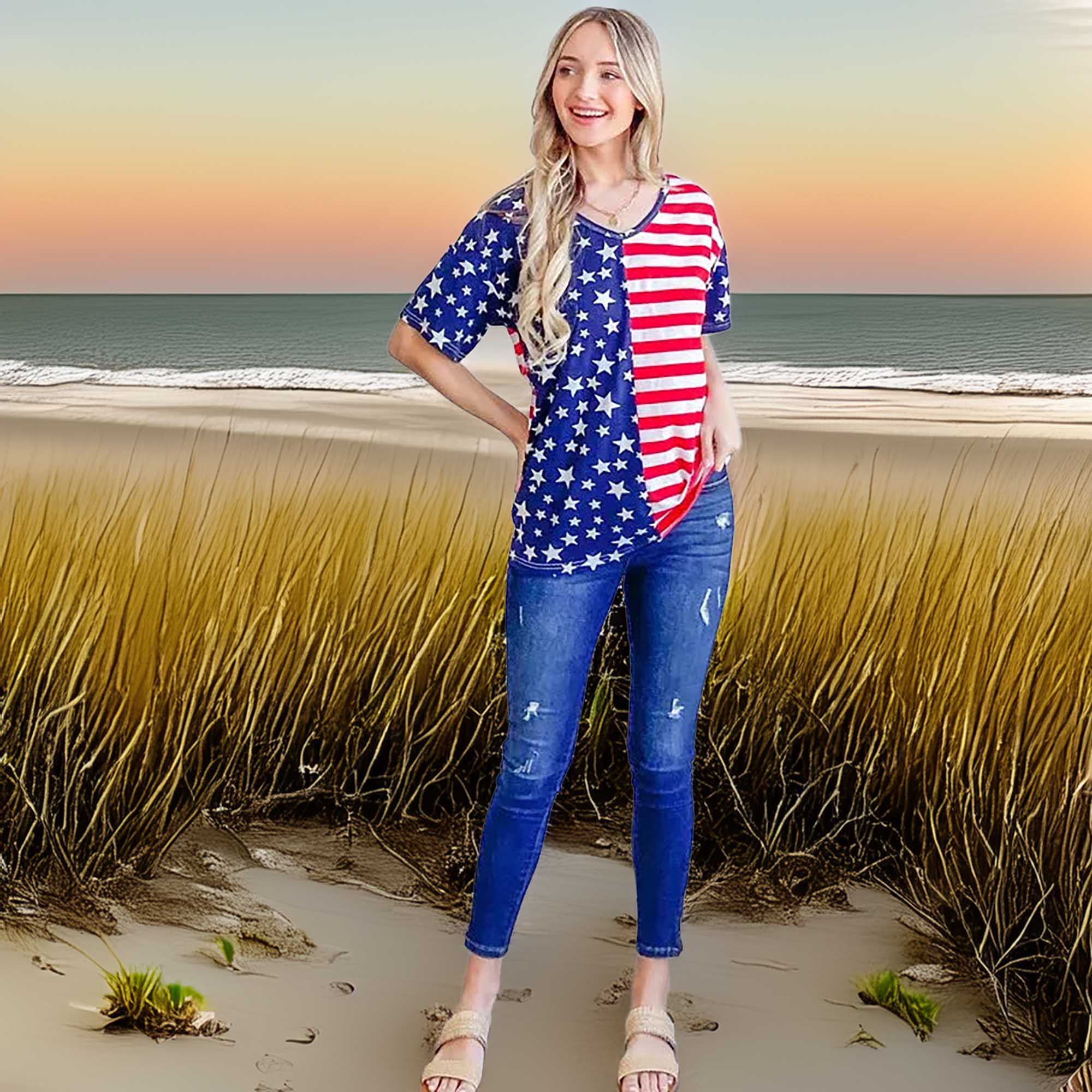 Patriotic Women's American Flag Short Sleeve T-Shirt by And The Why from USA