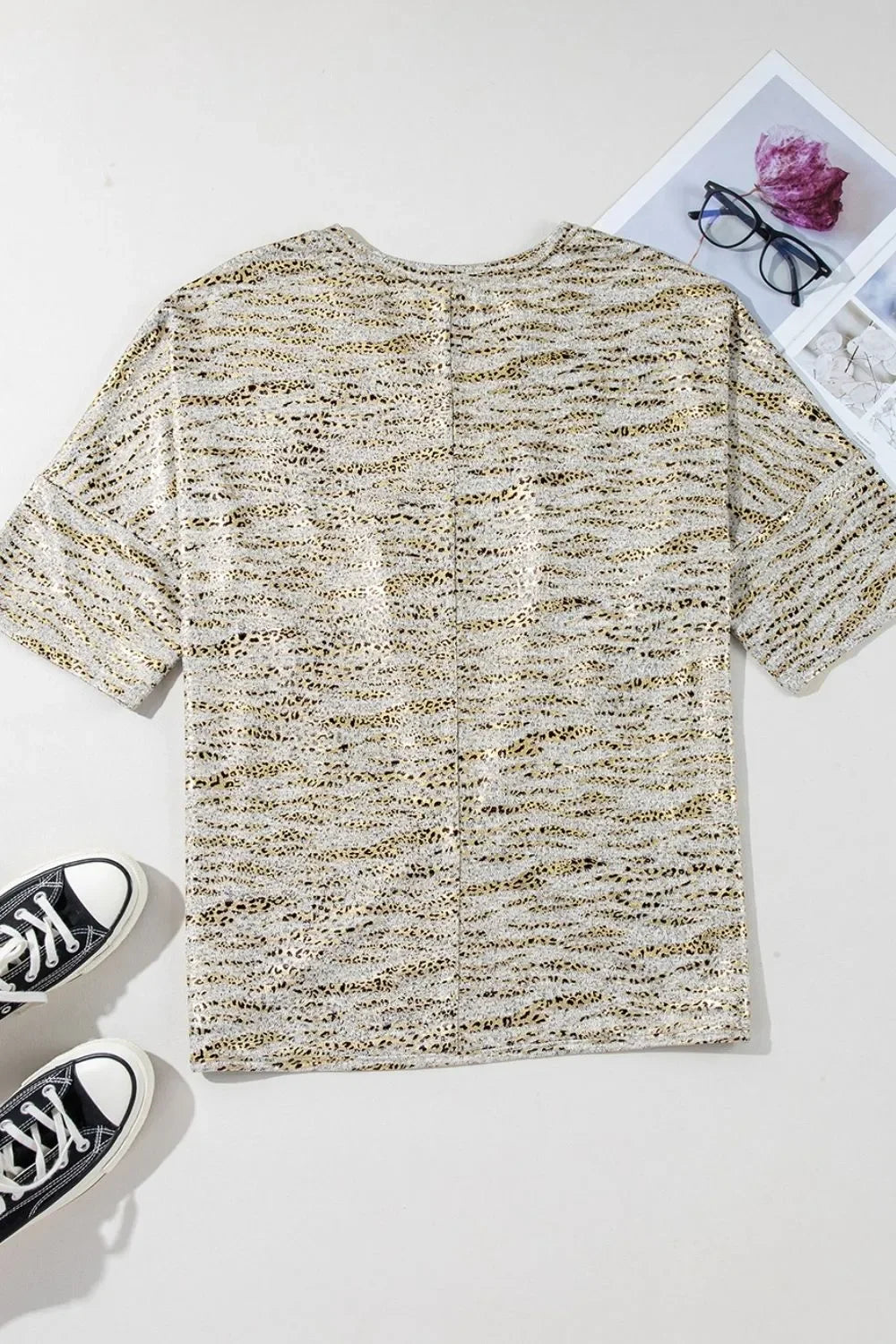 Leopard Print Half Sleeve V Neck Loose Fit T Shirt - Southern Shores Clothing