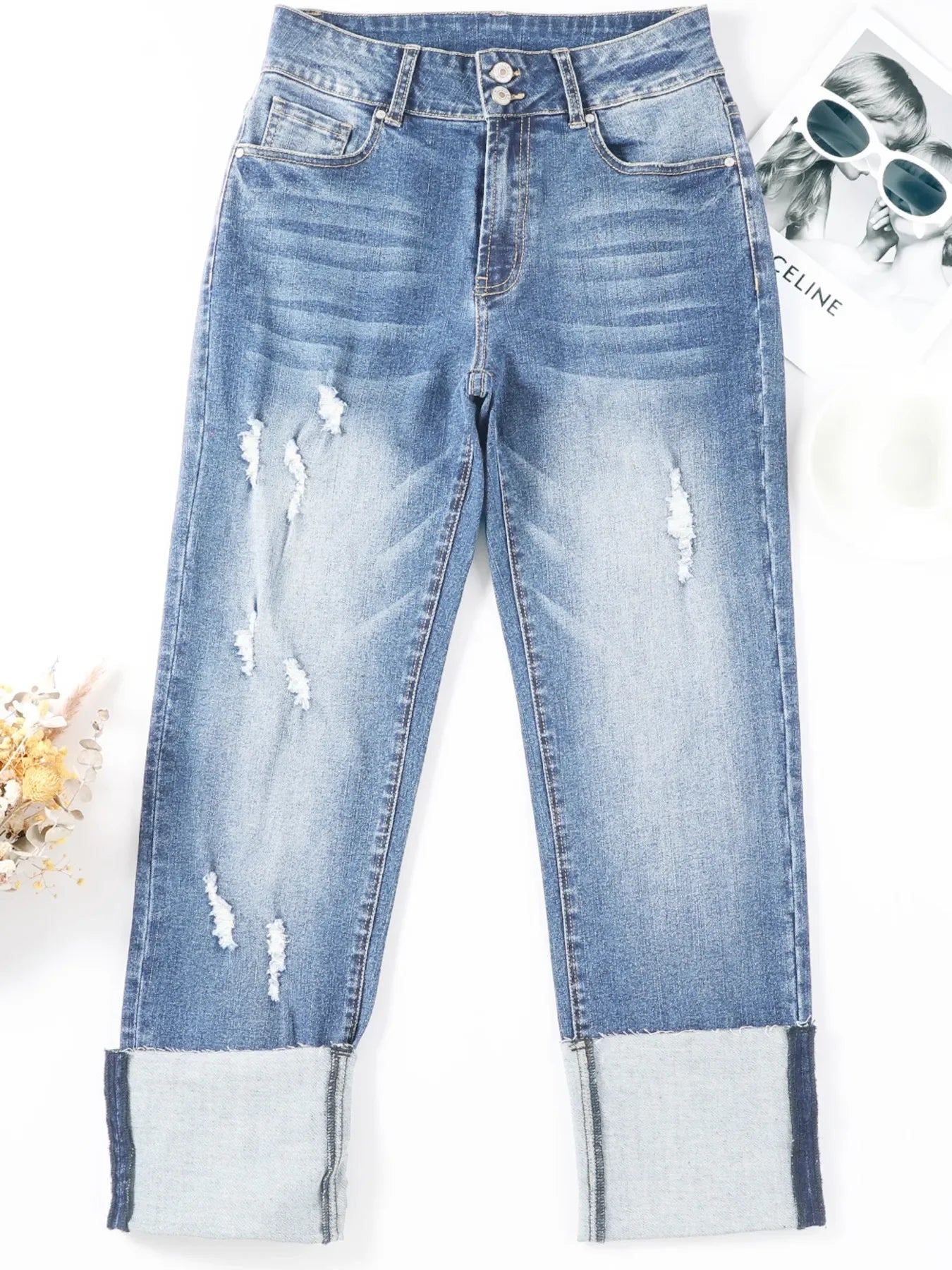 Coastal Inspired High Waist Distressed Straight Leg Jeans - Southern Shores Clothing