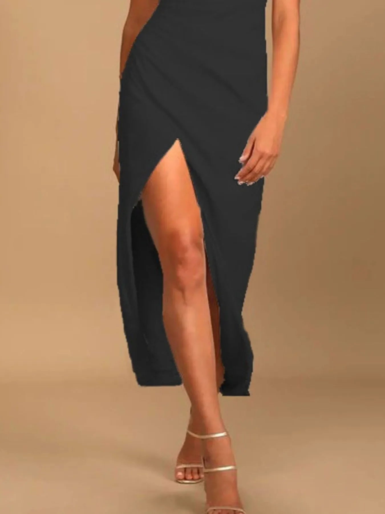 Split Asymmetrical Neck Midi Dress With Slit - Southern Shores Clothing