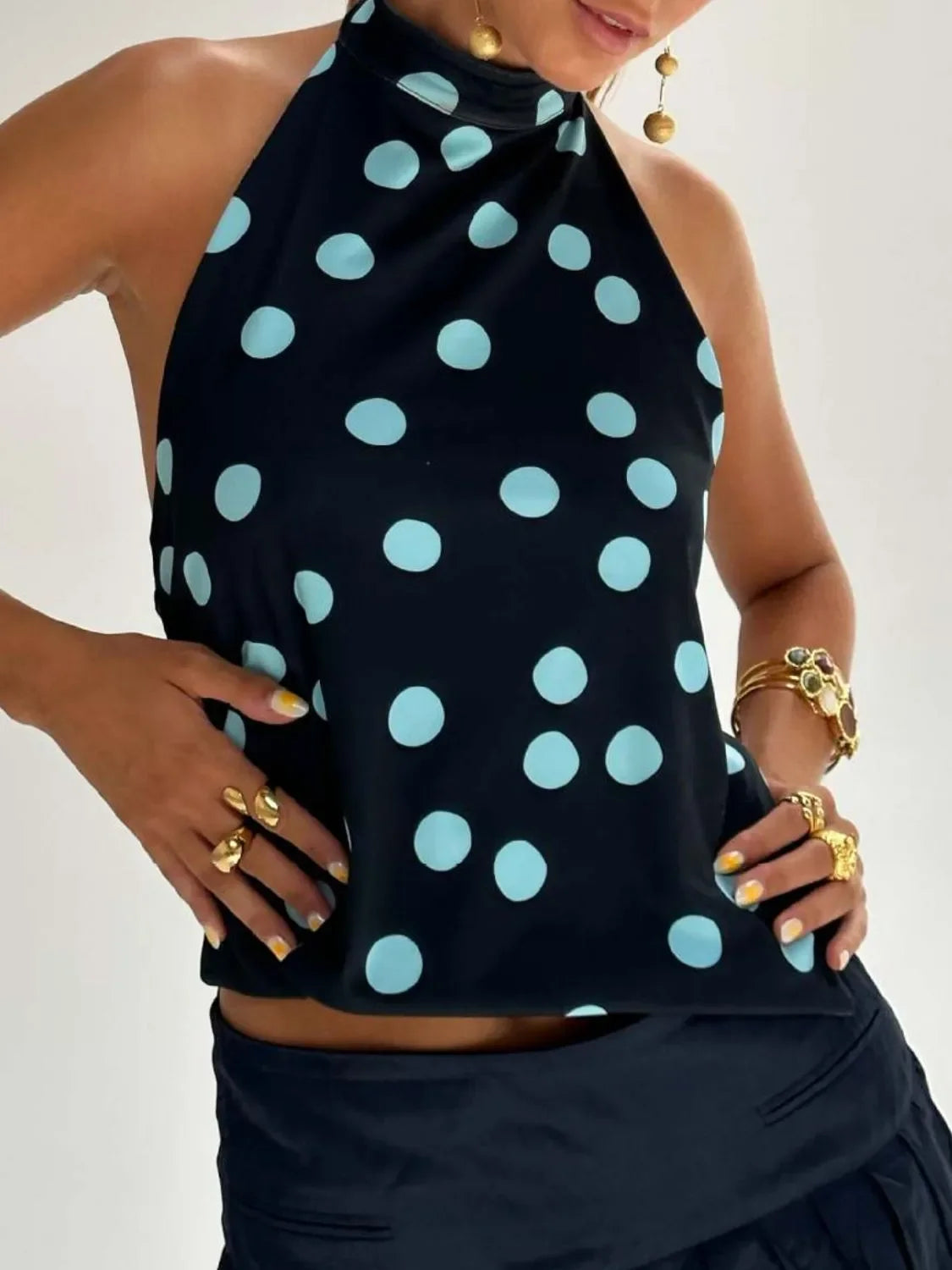 Backless Printed Halter Neck Tank Top With Slight Stretch - Southern Shores Clothing