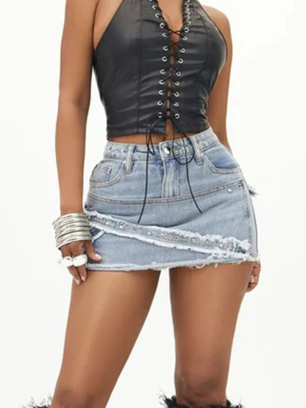 Women's Charleston Inspired Raw Hem Denim Mini Skirt
