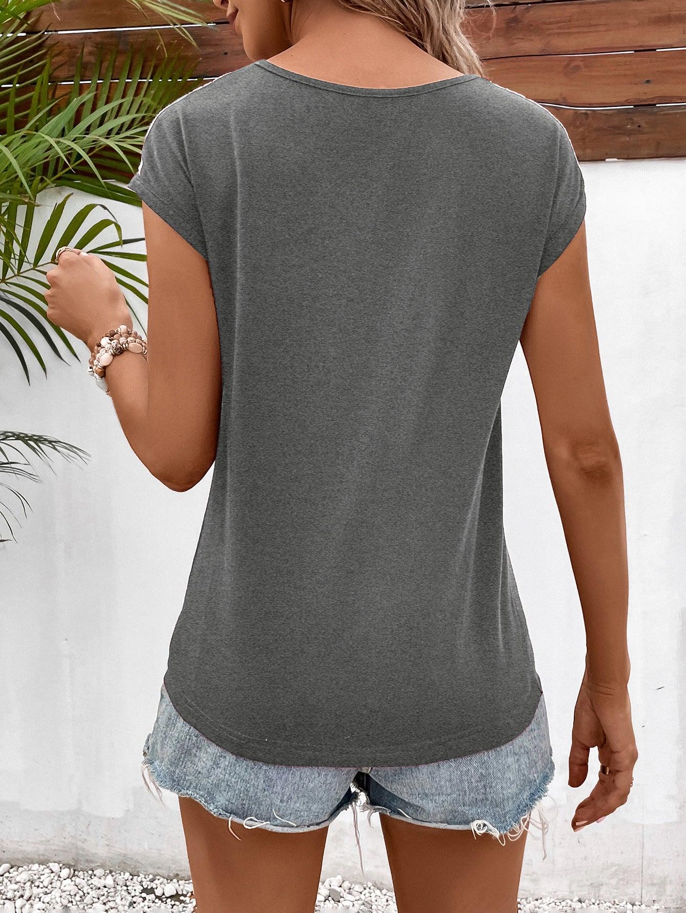 Spliced Lace V-Neck Twisted Hem Tee, Sleeveless Knit Top - Southern Shores Clothing