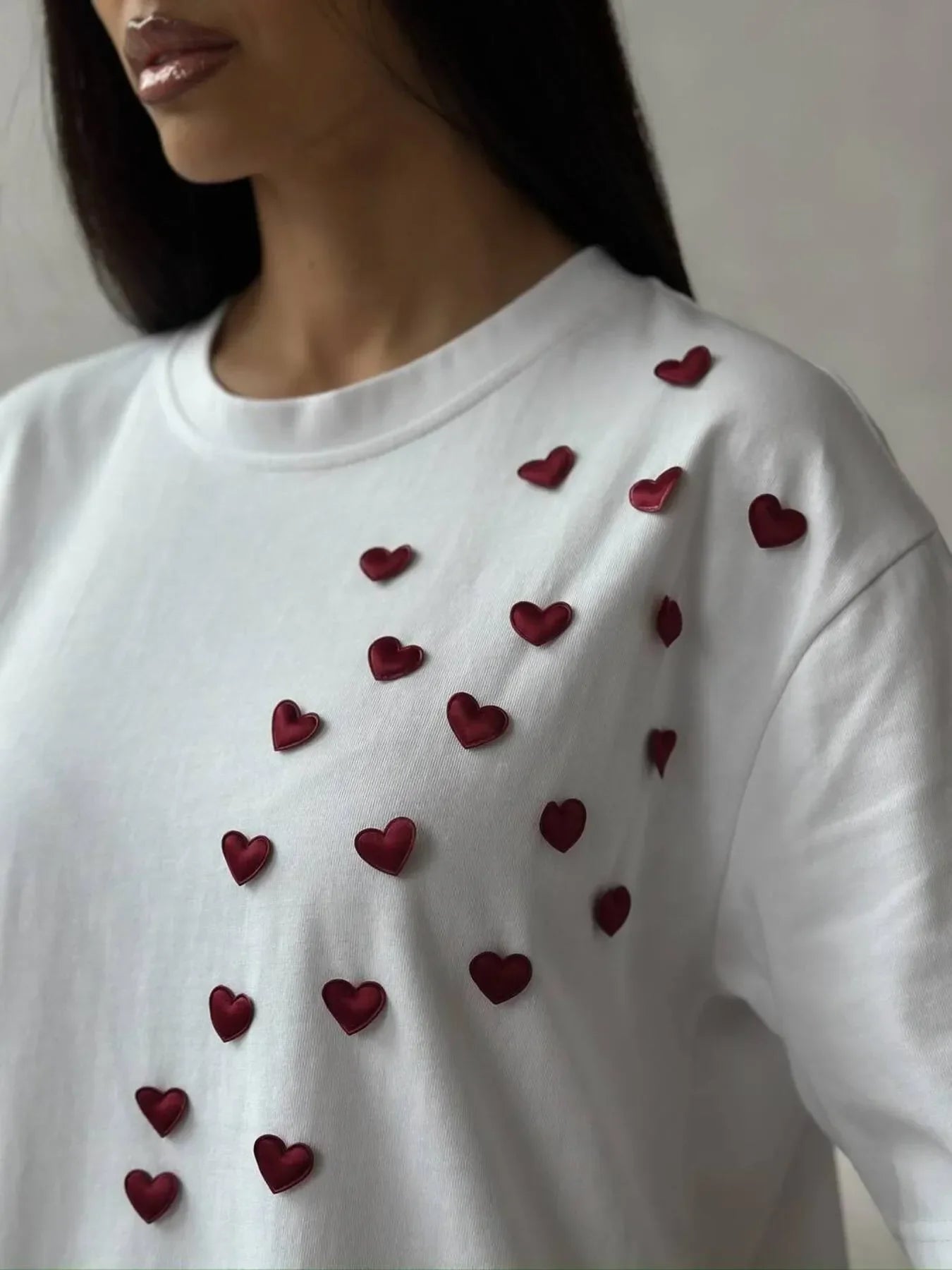 Plus Size Heart Print Round Neck Short Sleeve T Shirt - Southern Shores Clothing
