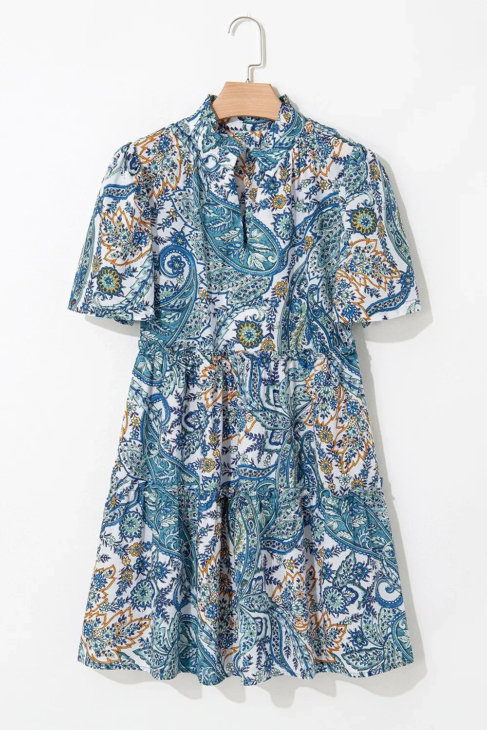 Paisley Floral Cotton V Neck Short Sleeve Mini Casual Dress - Southern Shores Clothing