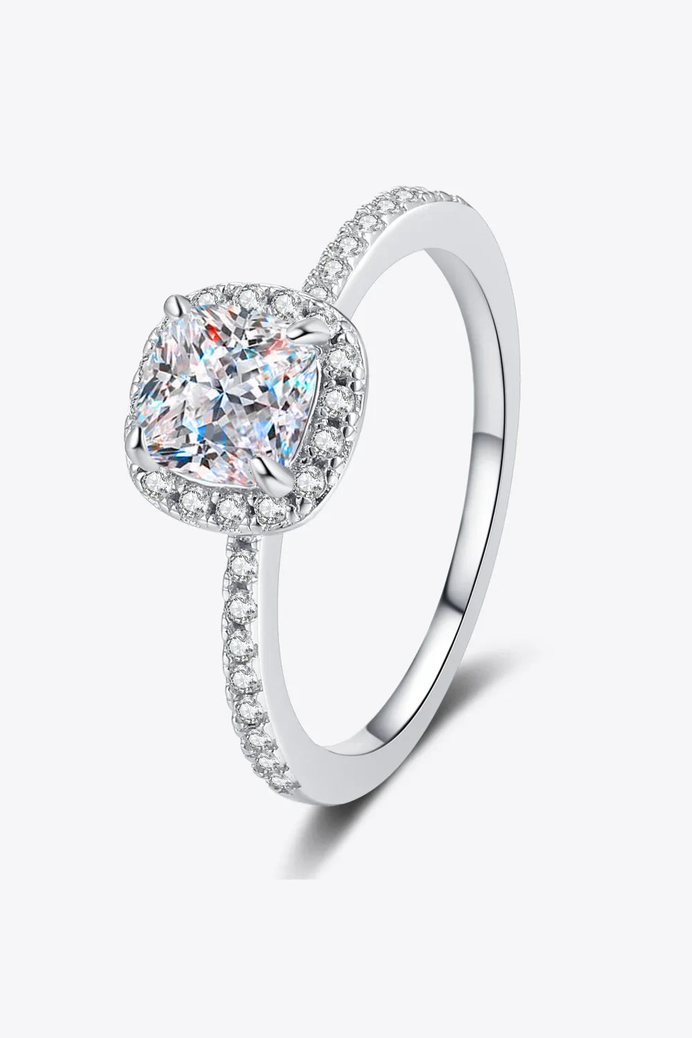 Minimalist 1 Carat Moissanite Halo Ring In Sterling Silver - Southern Shores Clothing
