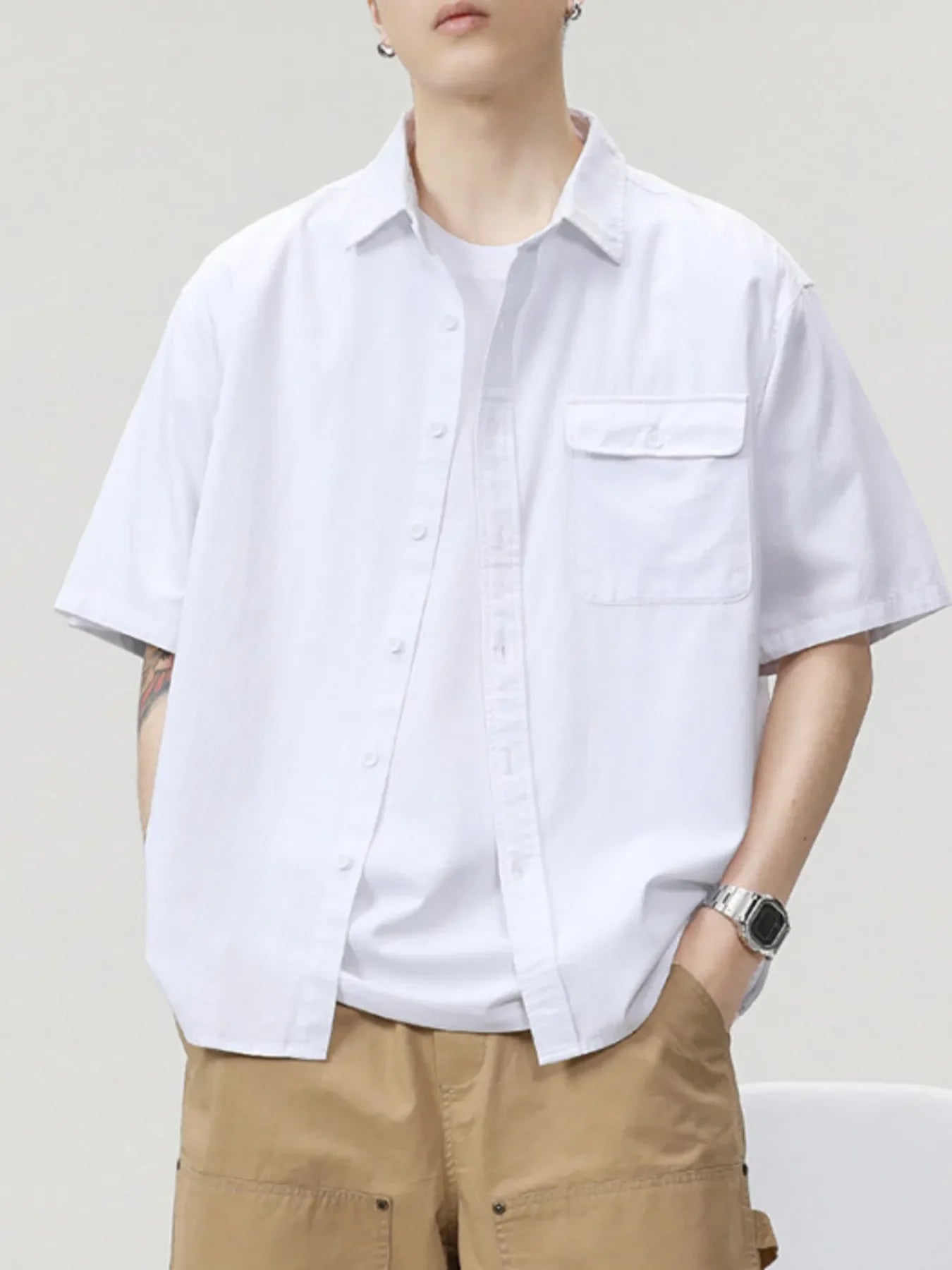 Plus Size Oversized Short Sleeve Button Up Shirt