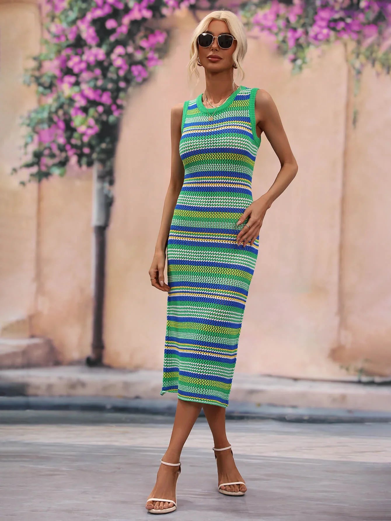 Striped Sleeveless Midi Beach Cover Up Dress - Southern Shores Clothing
