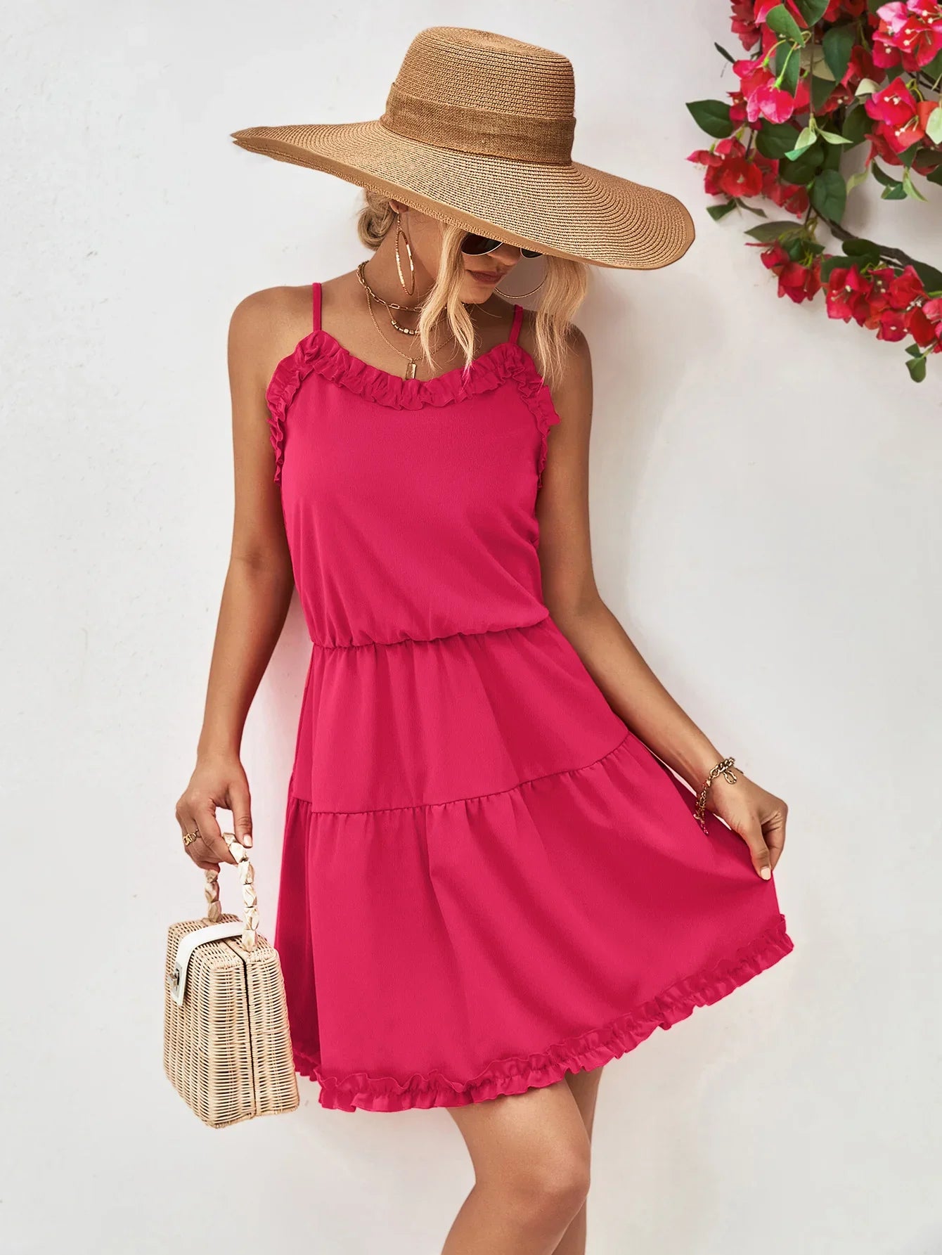 Frill Trim Spaghetti Strap Mini Dress - Southern Shores Clothing