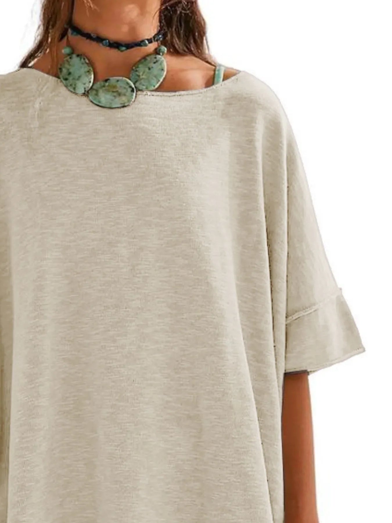 Oversized Round Neck Drop Shoulder Stretchy T Shirt - Southern Shores Clothing