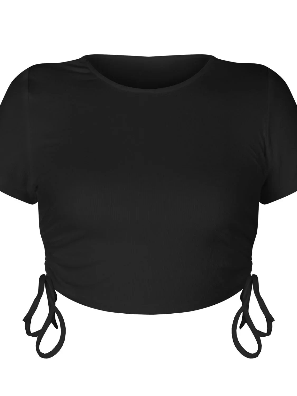 Stretchy Round Neck Short Sleeve Drawstring Tee - Southern Shores Clothing