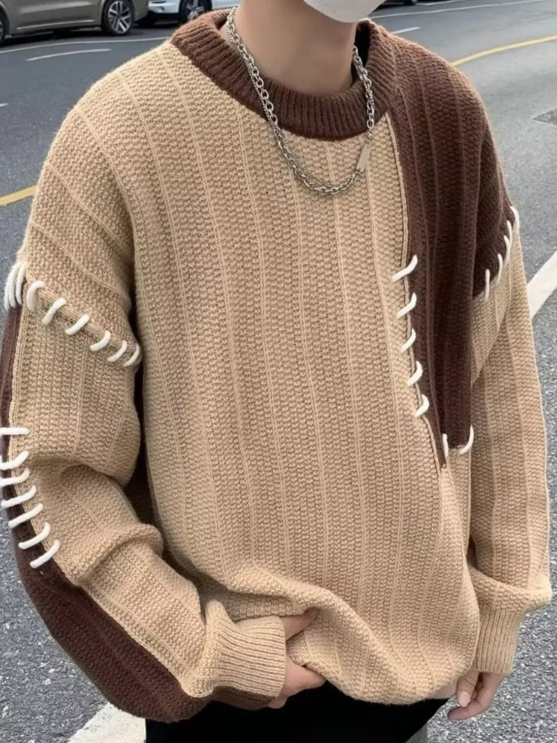 Block Oversized Knit Sweater Polyester Spandex Blend Coastal - Southern Shores Clothing