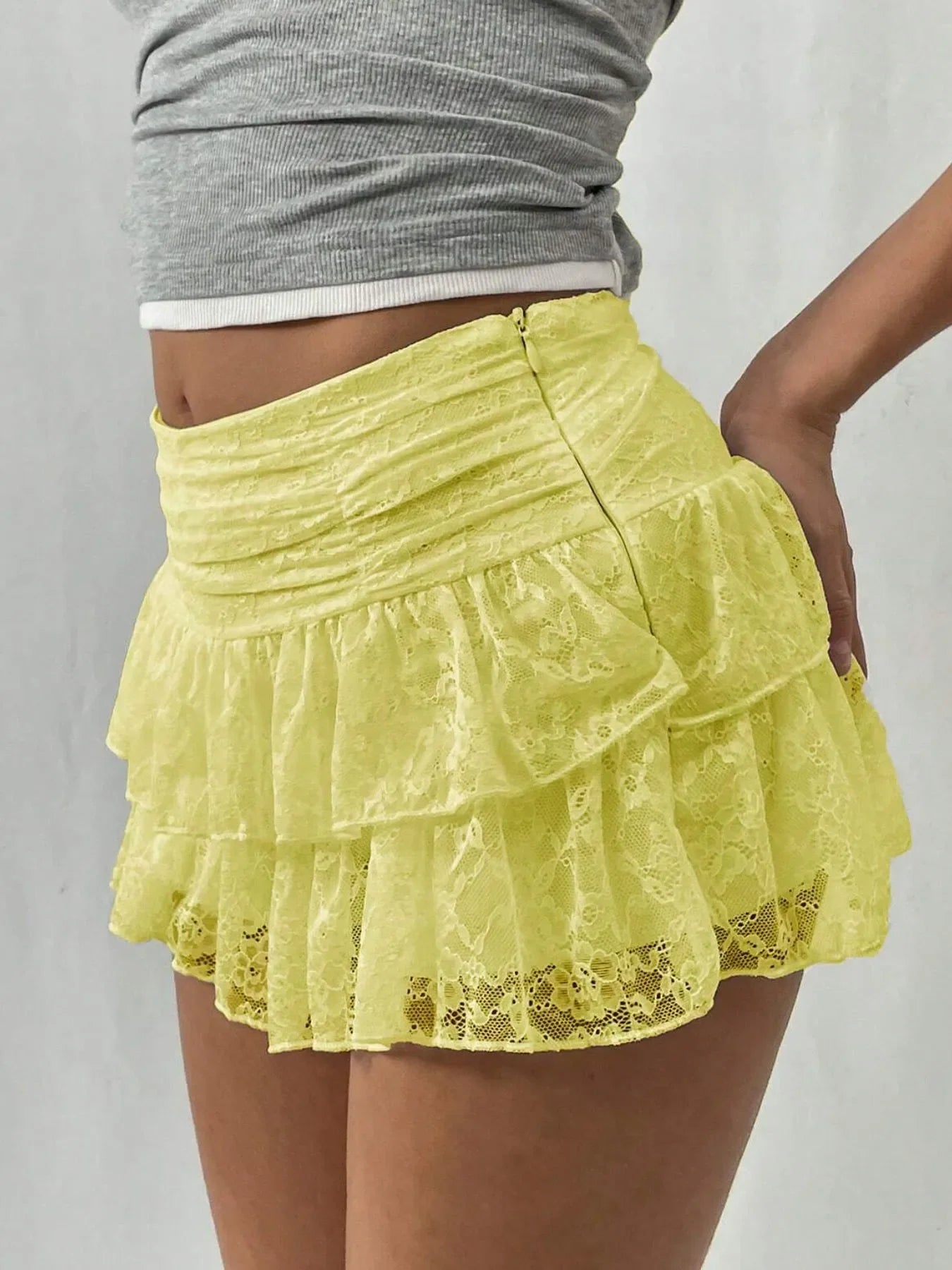 Lace Layered Mini Skirt With Zipper Closure - Southern Shores Clothing