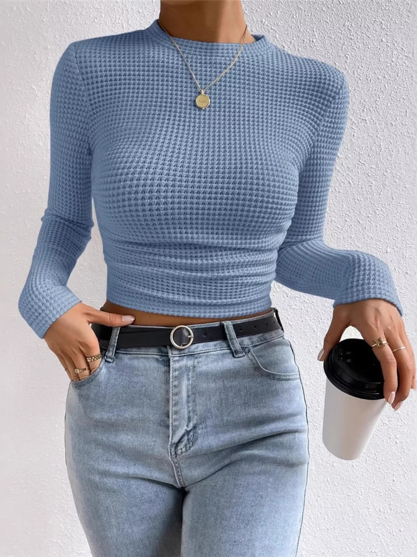 Waffle Knit Long Sleeve T-Shirt - Southern Shores Clothing