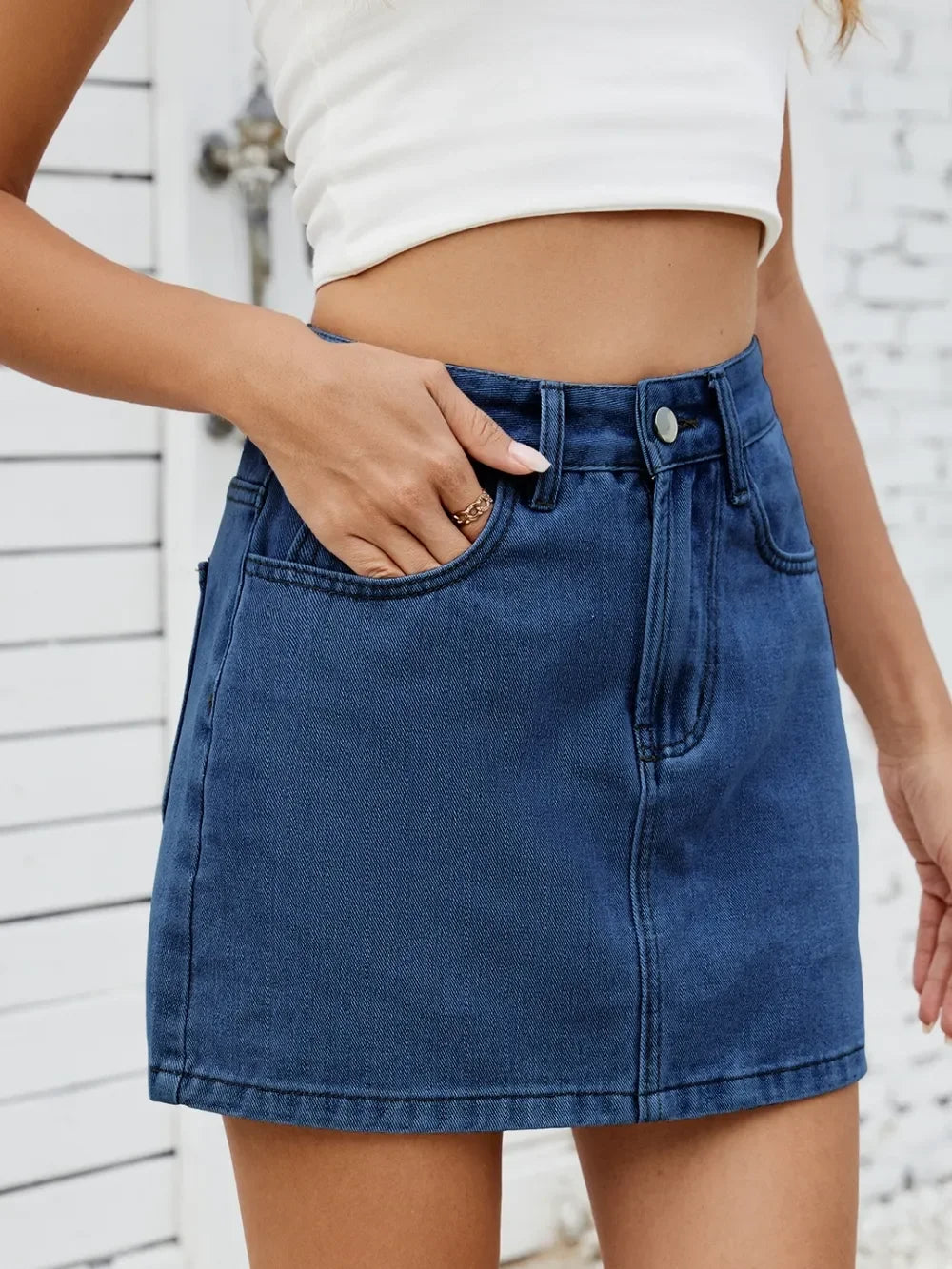 Casual Denim Mini Skirt With Clean Silhouette - Southern Shores Clothing