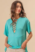 Relaxed Jersey Knit Top With Criss Cross Front Neck Detail - Southern Shores Clothing
