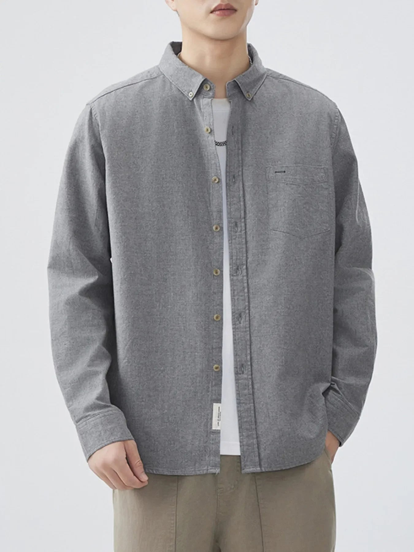 Plus Size Cotton Blend Button Up Long Sleeve Shirt