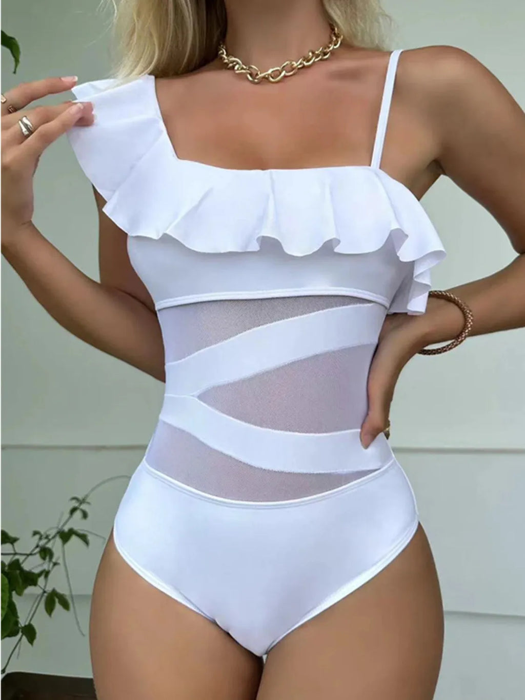 Southern Shores Asymmetrical Ruffled One-Piece Swimwear