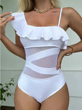 Asymmetrical Ruffled One Piece Swimwear Removable Padding - Southern Shores Clothing