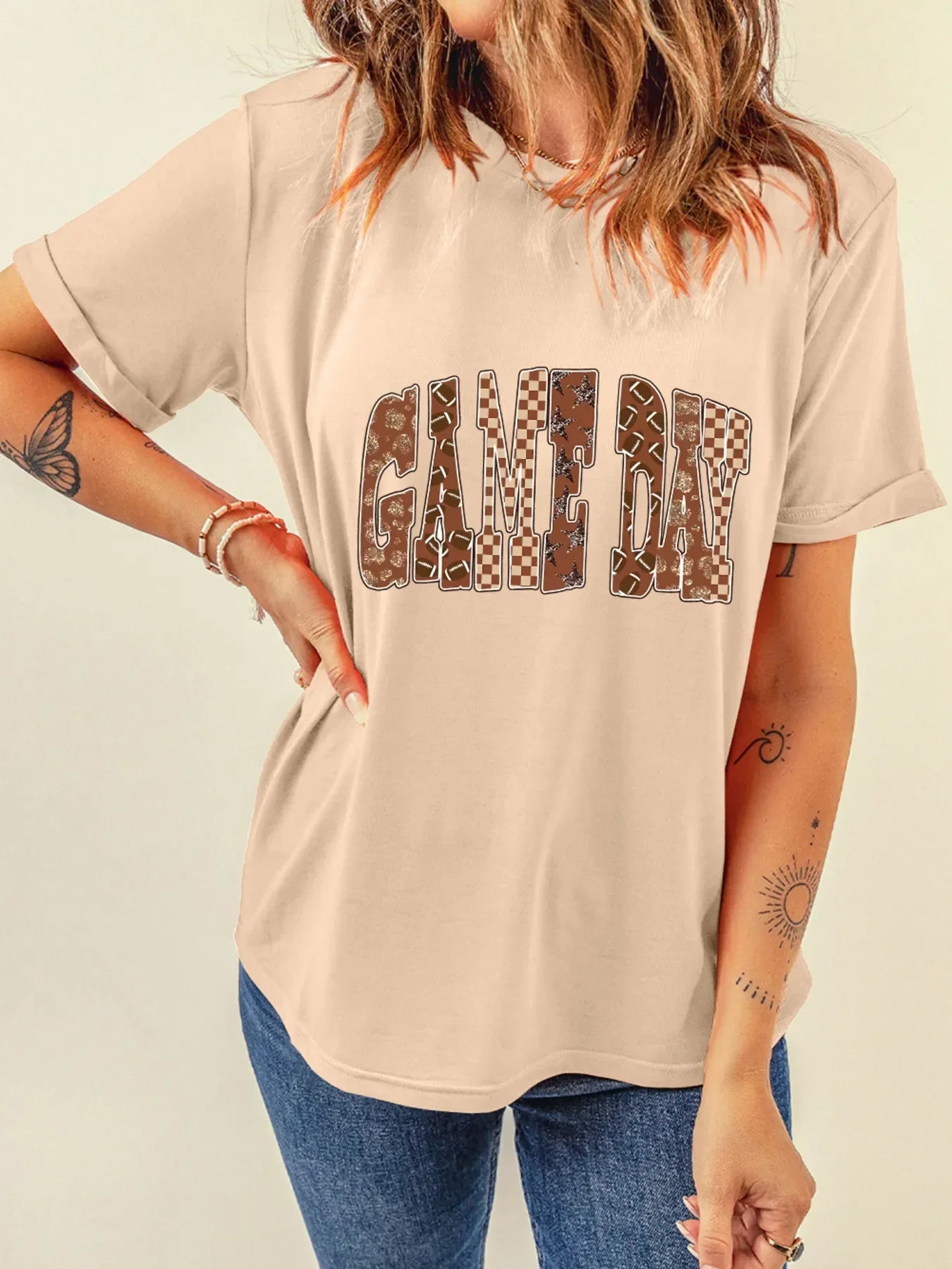 Full Size GAME DAY Checkered Letter Graphic T Shirt Plus Size - Southern Shores Clothing