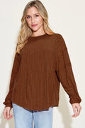 Ribbed Round Neck Long Sleeve T Shirt Basics - Southern Shores Clothing