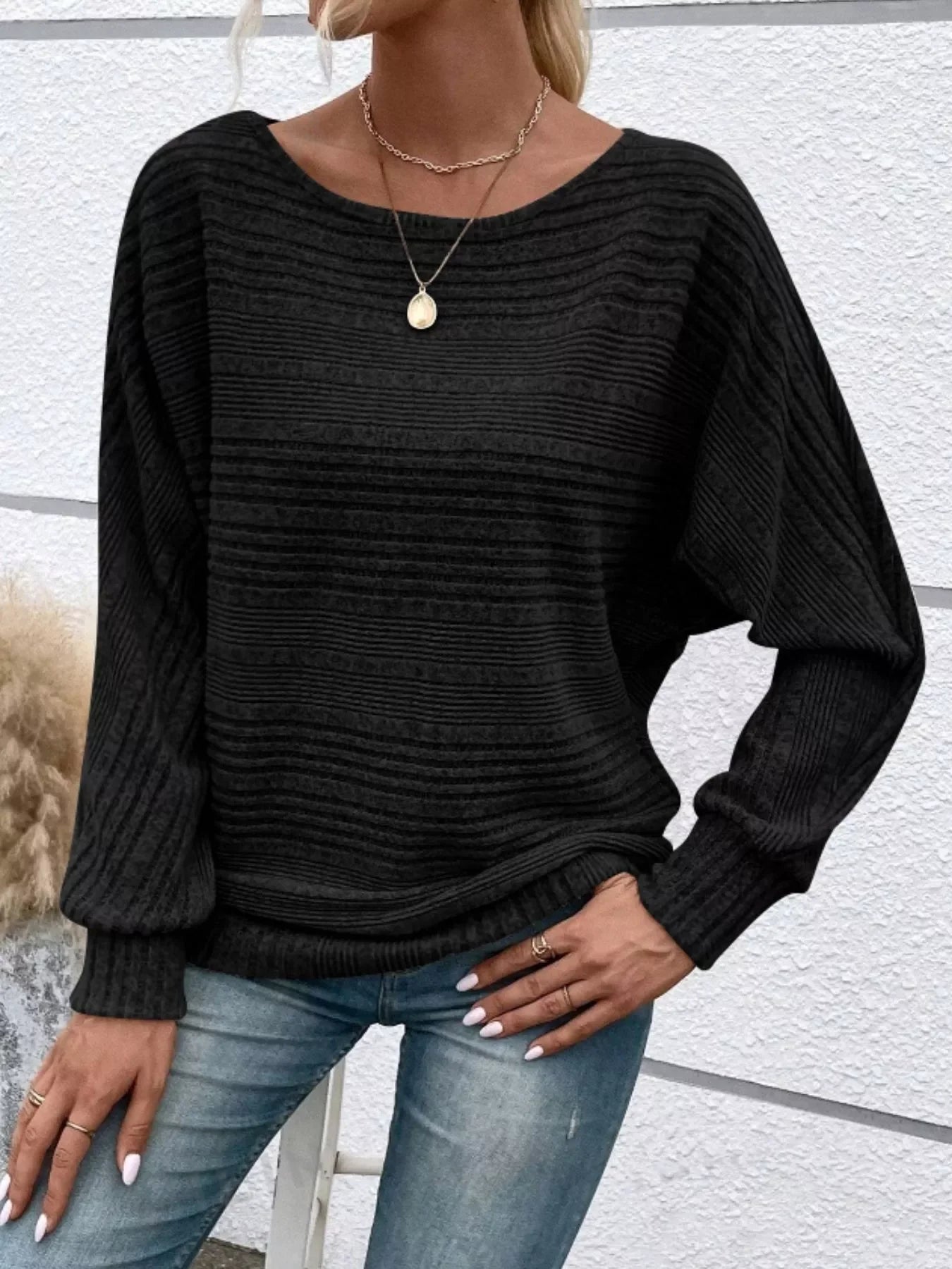Ribbed Round-Neck Long-Sleeve T-Shirt With Slight Stretch - Southern Shores Clothing