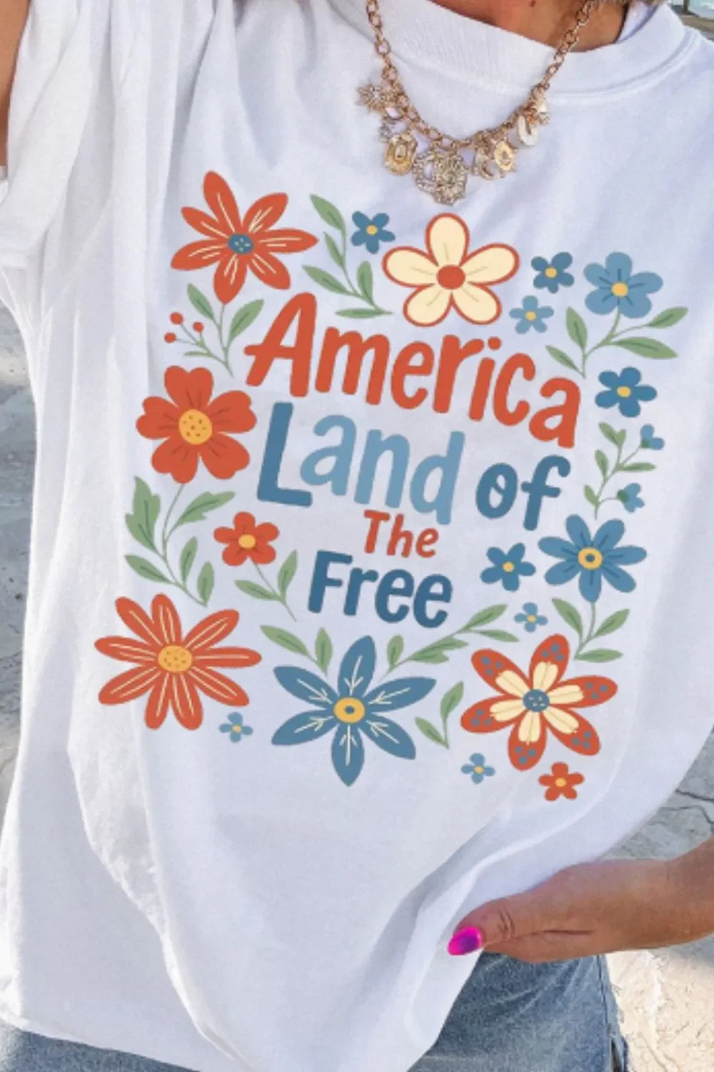 Patriotic Floral America Graphic Tee With Stretch Fabric - Southern Shores Clothing