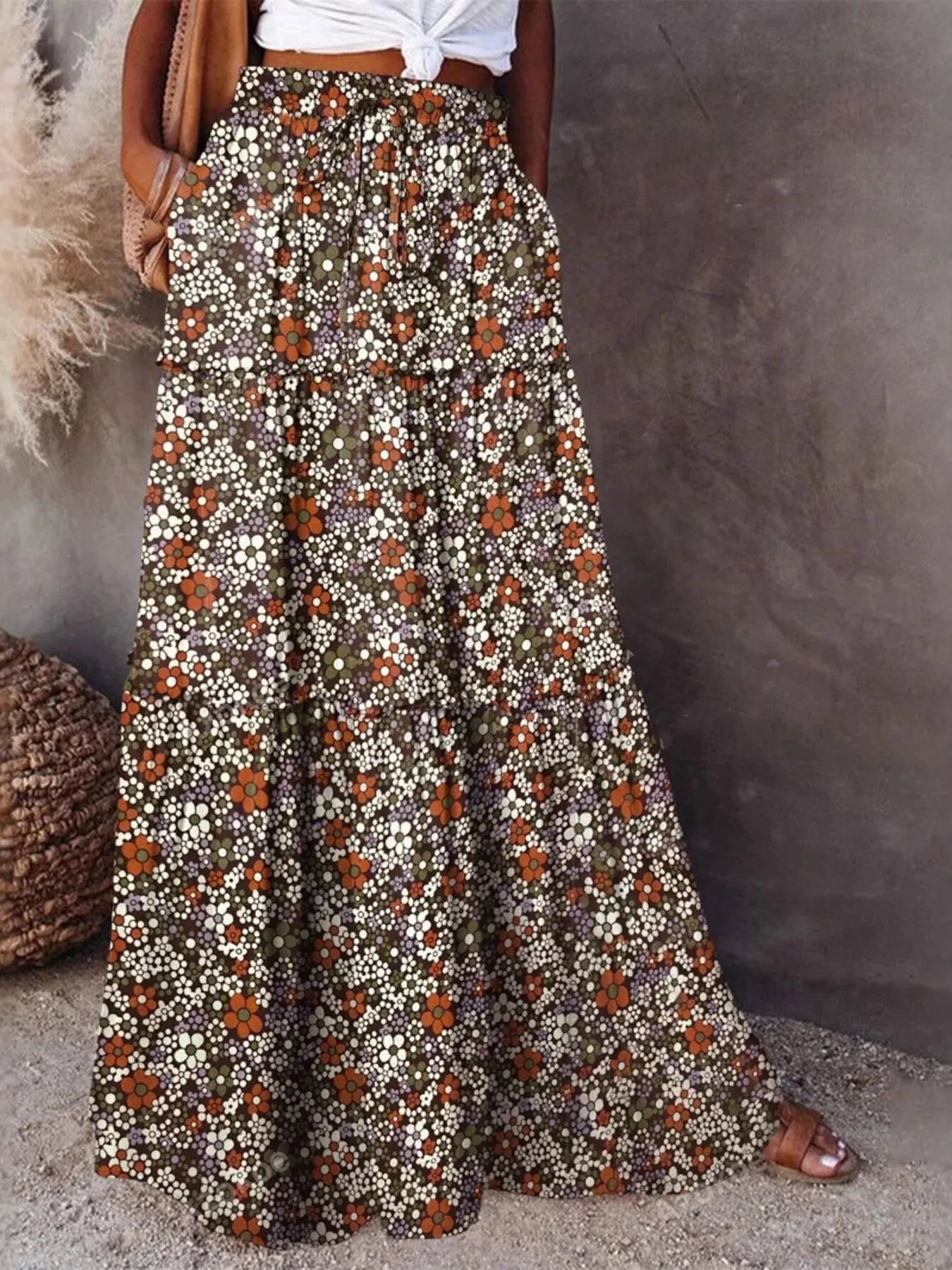 Comfortable Beachside Floral Print Maxi Skirt for Summer Outings