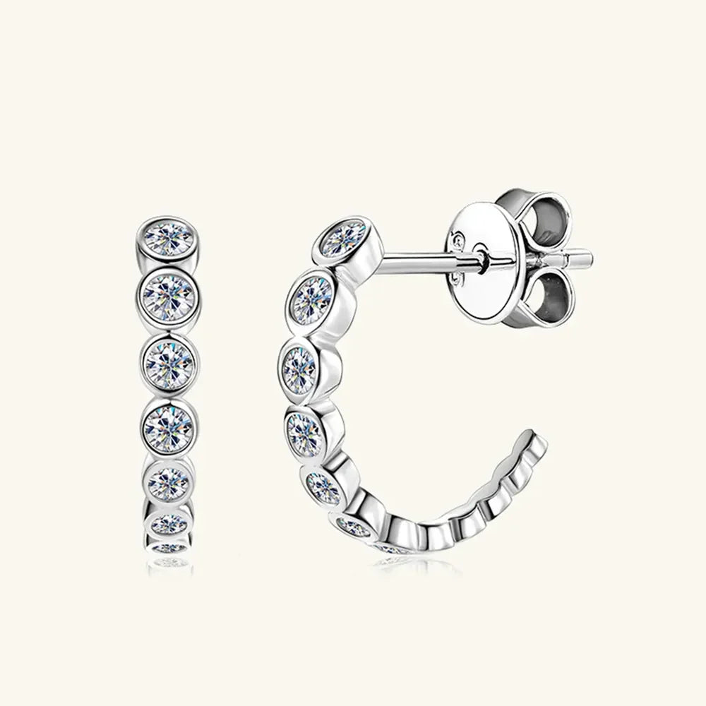Moissanite Inlaid Sterling Silver Hoop Earrings - Southern Shores Clothing