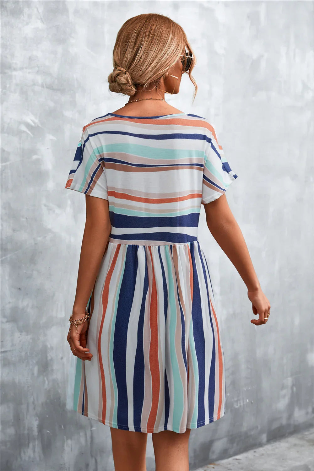 Striped Round Neck Dress - Southern Shores Clothing