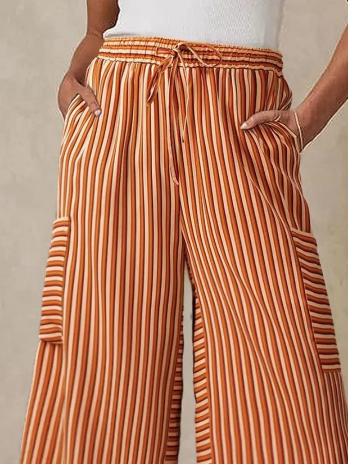 Wide Leg Contrast Striped Pants With Breathable Fabric - Southern Shores Clothing